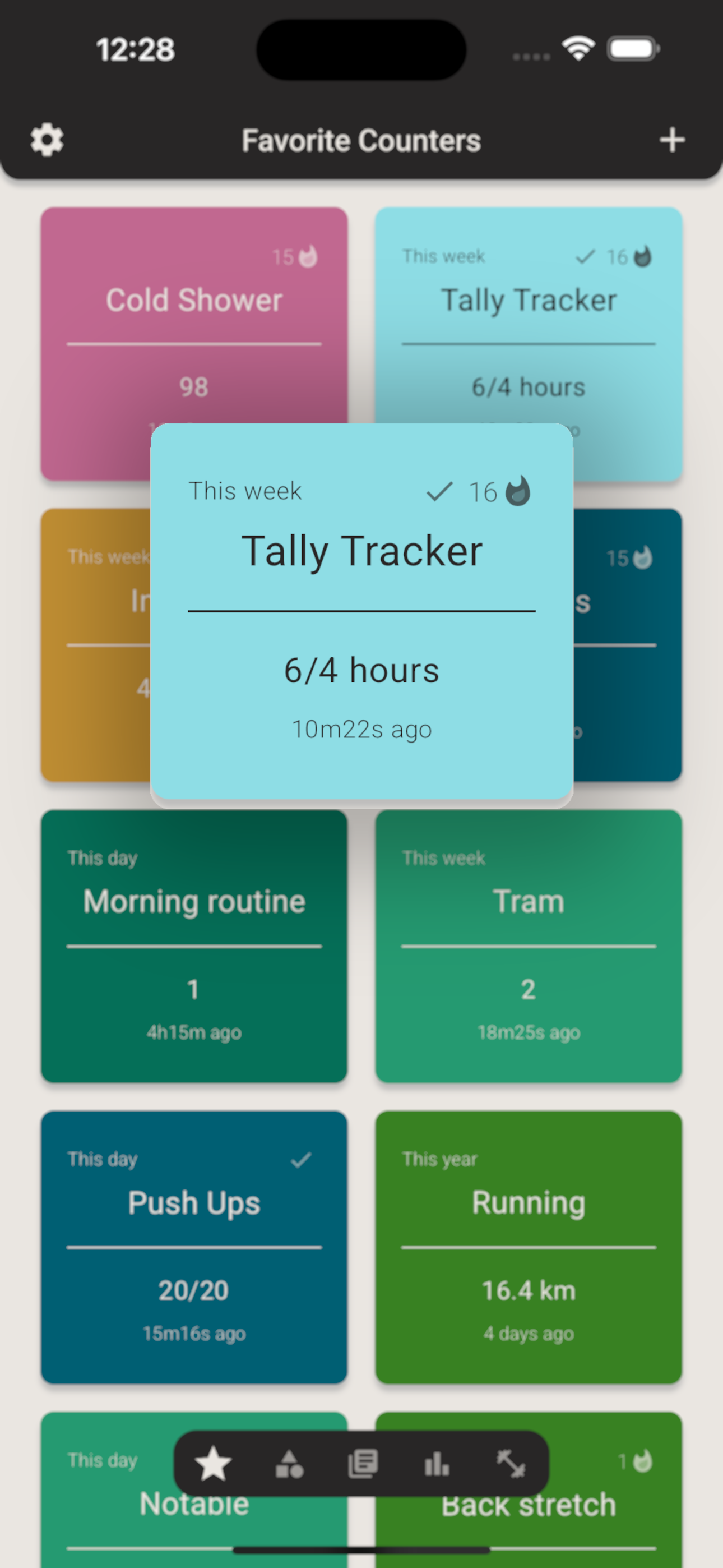 Tally Counter app screenshot showing favorite counters