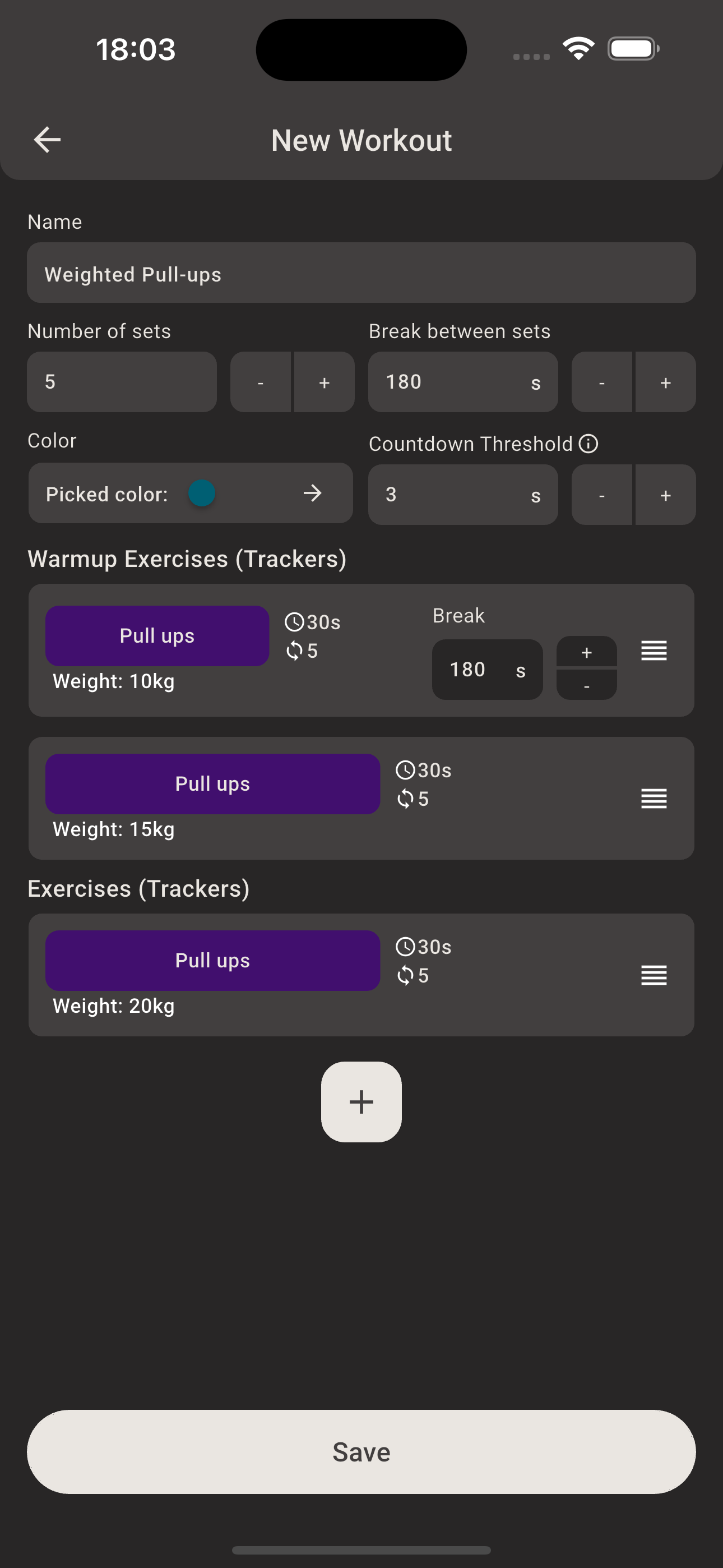 Configuring a workout
